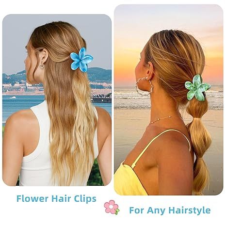 Flower Hair Clips, 4PCS Hawaiian Plumeria Flower Hair Claw, Artistic Multi-color Smudge Pattern Barrettes Hair Accessories for Thick & Thin Hair, Gifts for Women Teen Girls - Color P