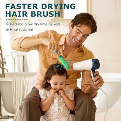 Vented Detangler Hair Brush for Curly Thick Hair, Women Hairbrush with Soft Wave-Shaped Bristles, Curl Detangling Brush for Swimming Beach (Yellow & Blue)