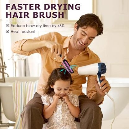 Vented Detangler Hair Brush for Curly Thick Hair, Women Hairbrush with Soft Wave-Shaped Bristles, Curl Detangling Brush for Swimming Beach (Yellow & Blue)