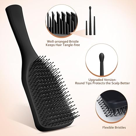 Detangler Hair Brush for Wet & Dry Hair, No Tangle Wave-shaped Soft Bristle Hairbrush for Reduces Breakage, Lightweight Travel Brush Detangling All Hair Types