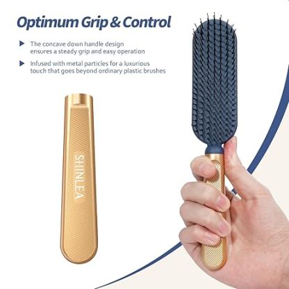 Slim Hair Brush for Fine Thin Thick Hair, Soft Double Nylon Bristles for Deep Detangling & Massage, Metal-Infused Luxury Gold Handle, Gift for Women Men Kids