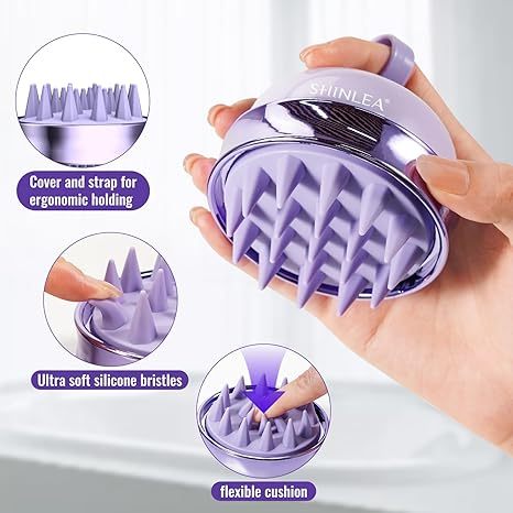 2-in-1 Scalp Massager Shampoo Brush, Scalp Scrubber for Hair Growth & Dandruff Removal, Hair Scrubber with Soft Silicone Bristles, Wet Dry Scalp Exfoliator for Scalp Care