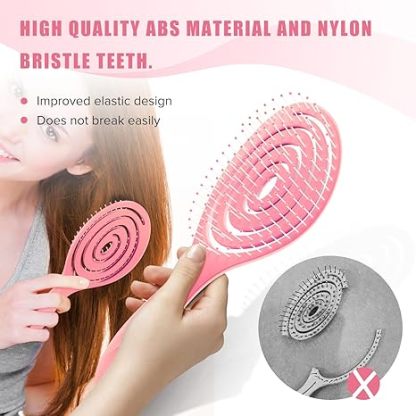 Detangle Hair Brush, Detangling Wet Spiral Hairbrush for Women, Men, kids, Vented Detangler for Blow Drying, Glide Through Tangles For All Hair Types (Pink)