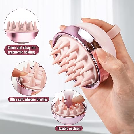 2-in-1 Scalp Massager Shampoo Brush, Scalp Scrubber for Hair Growth & Dandruff Removal, Hair Scrubber with Soft Silicone Bristles, Wet Dry Scalp Exfoliator for Scalp Care