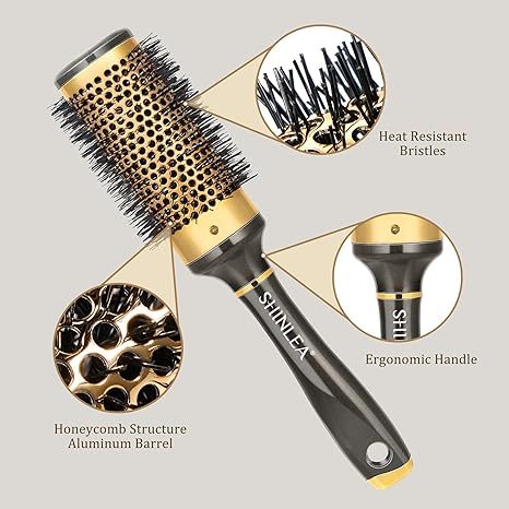 Round Hair Brush for Blow Drying, Aluminium Curly Hair Brush, Hairbrushes for Women Professional Curling, Straightening, Add Volume and Shine (1.7 inch Barrel, 2.5 inch with Bristles)