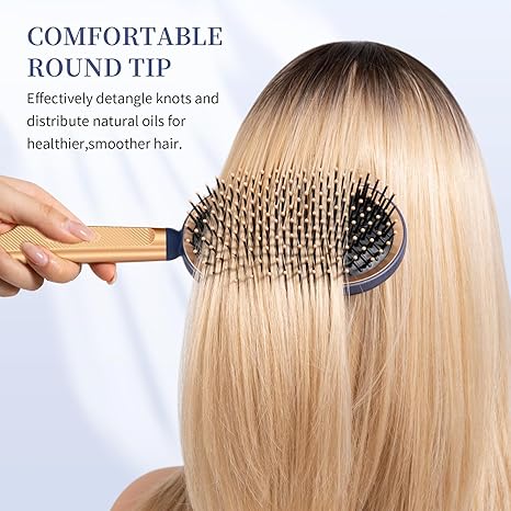 Large Paddle Brush, Detangling Brush for Thick Thin Hair, Professional Paddle Brush for Blow Drying, Massage Flexible Soft Bristles, Deluxe Gold Handle, Hair Brush for Women Men Kids