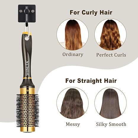 Small Round Hair Brush for Short Hair, Aluminum Roller Brush for Blow Drying Bangs, Salon Hairbrushes for Women Curly and Straight Hair - 1.3 Inch Barrel, 1.9 Inch with Bristles