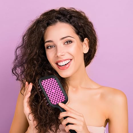 Vented Detangler Hair Brush for Curly Thick Hair, Women Hairbrush with Soft Wave-Shaped Bristles, Curl Detangling Brush for Swimming Beach (Yellow & Blue)