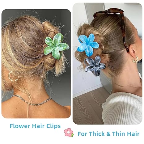 Flower Hair Clips, 4PCS Hawaiian Plumeria Flower Hair Claw, Artistic Multi-color Smudge Pattern Barrettes Hair Accessories for Thick & Thin Hair, Gifts for Women Teen Girls - Color B