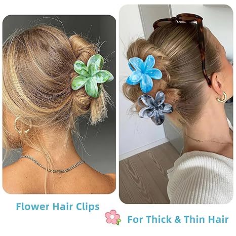 Flower Hair Clips, 4PCS Hawaiian Plumeria Flower Hair Claw, Artistic Multi-color Smudge Pattern Barrettes Hair Accessories for Thick & Thin Hair, Gifts for Women Teen Girls - Color B