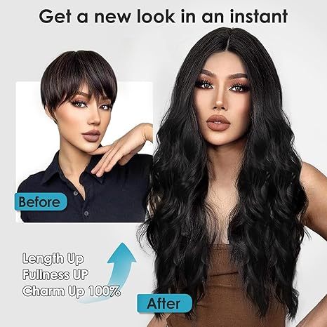 Black Wig for Women, 26 Inch Long Curly Wavy Wigs Natural Looking Synthetic Heat Resistant Fiber Wig, Lace Hairline Wig for Daily Use, Halloween & Cosplay, Black