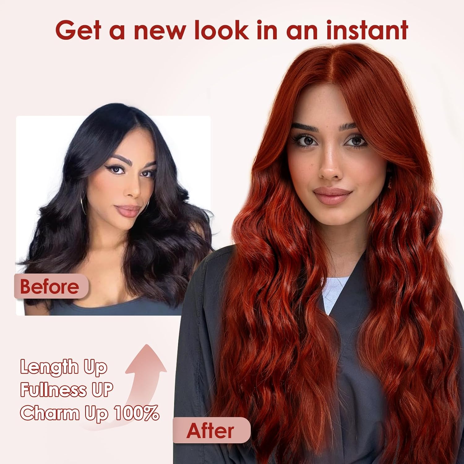 Auburn Wig for Women, 26 Inch Long Curly Wavy Wigs Natural Looking Synthetic Heat Resistant Fiber Wig, Lace Hairline Wig for Daily Use, Halloween & Cosplay, Auburn