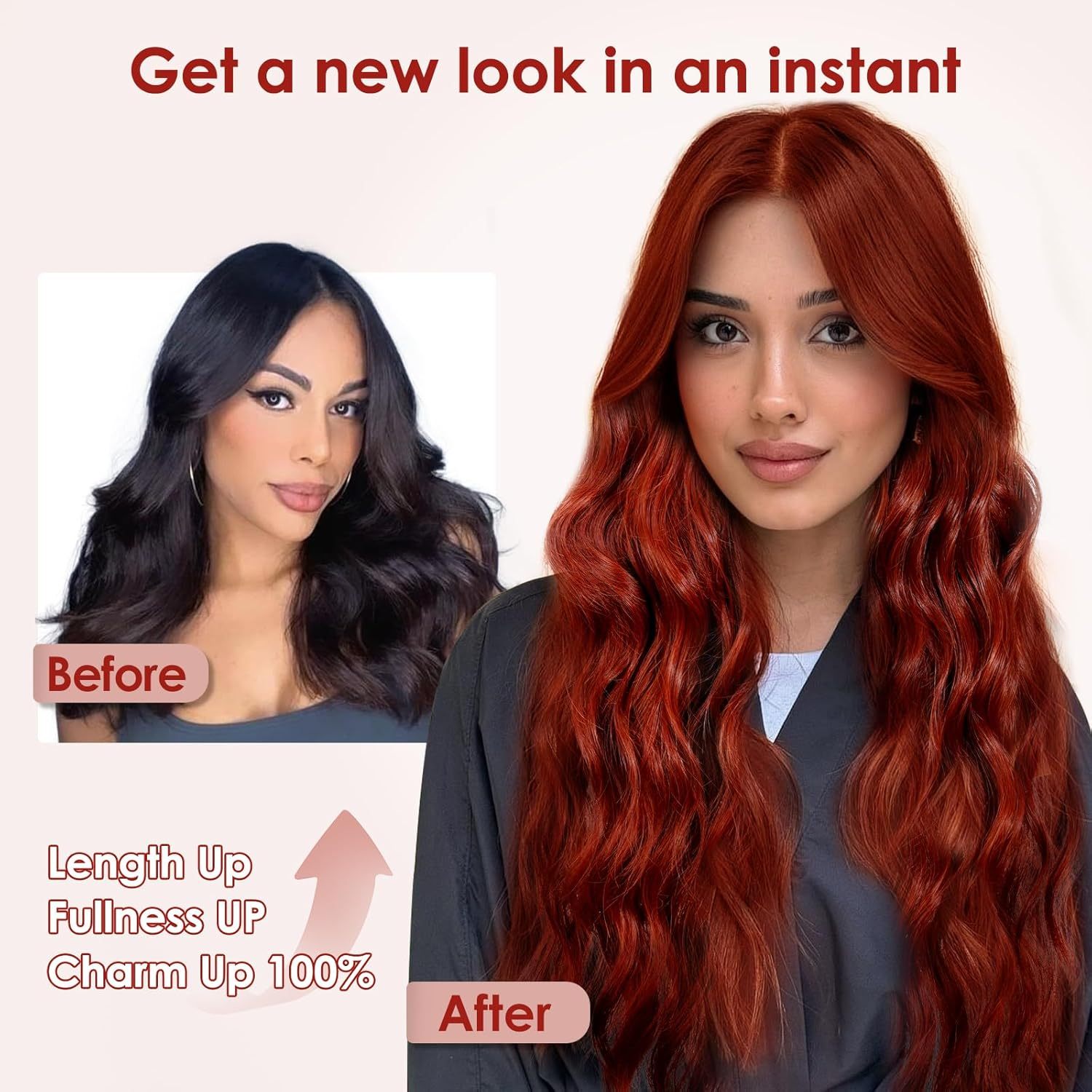 Auburn Wig for Women, 26 Inch Long Curly Wavy Wigs Natural Looking Synthetic Heat Resistant Fiber Wig, Lace Hairline Wig for Daily Use, Halloween & Cosplay, Auburn