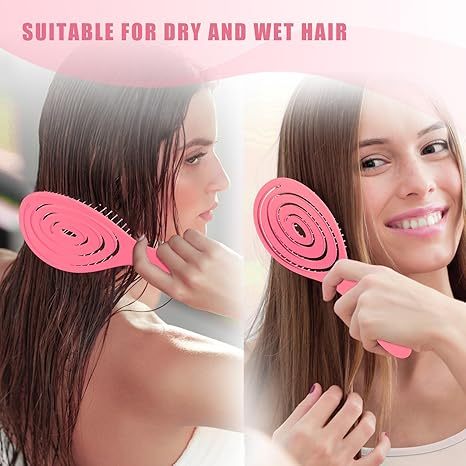 Detangle Hair Brush, Detangling Wet Spiral Hairbrush for Women, Men, kids, Vented Detangler for Blow Drying, Glide Through Tangles For All Hair Types (Pink)