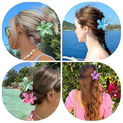 Flower Hair Clips, 4PCS Hawaiian Plumeria Flower Hair Claw, Artistic Multi-color Smudge Pattern Barrettes Hair Accessories for Thick & Thin Hair, Gifts for Women Teen Girls - Color P