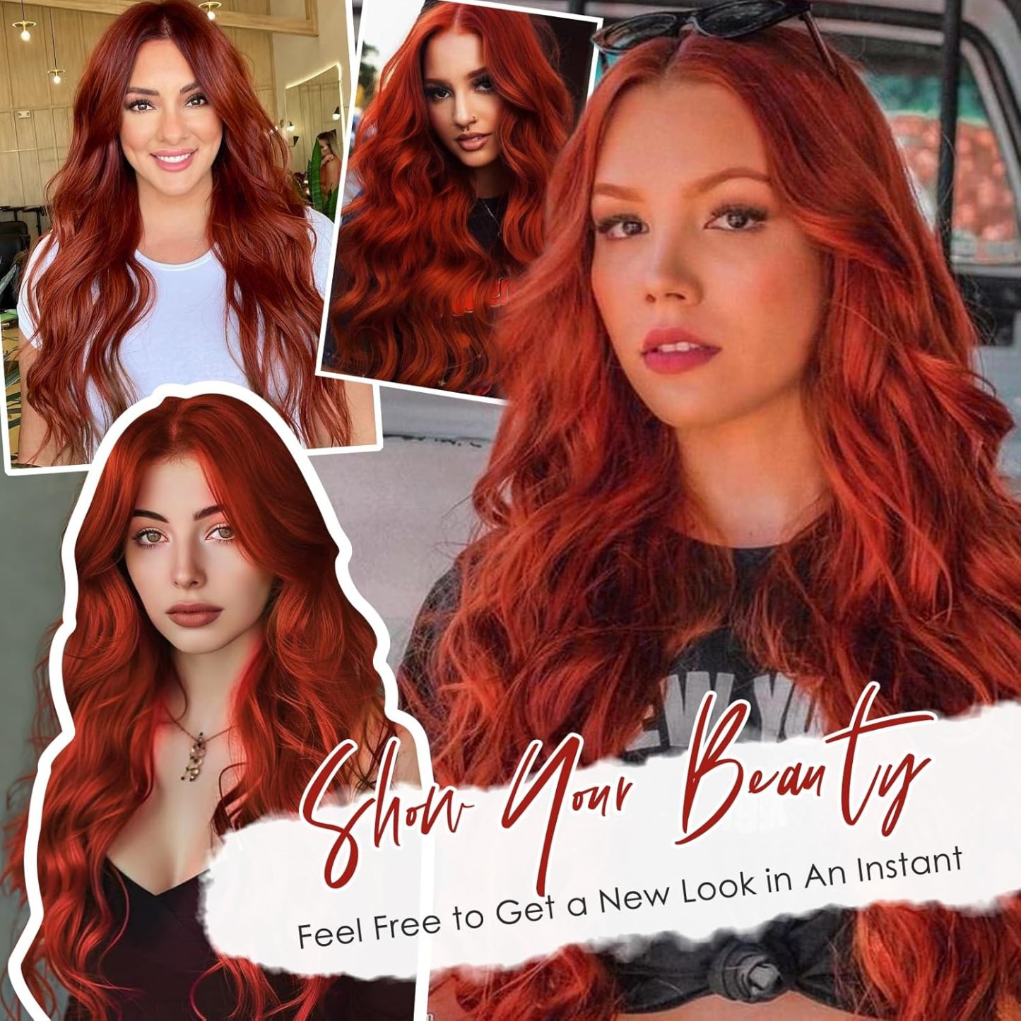 Auburn Wig for Women, 26 Inch Long Curly Wavy Wigs Natural Looking Synthetic Heat Resistant Fiber Wig, Lace Hairline Wig for Daily Use, Halloween & Cosplay, Auburn