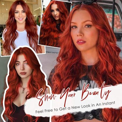 Auburn Wig for Women, 26 Inch Long Curly Wavy Wigs Natural Looking Synthetic Heat Resistant Fiber Wig, Lace Hairline Wig for Daily Use, Halloween & Cosplay, Auburn
