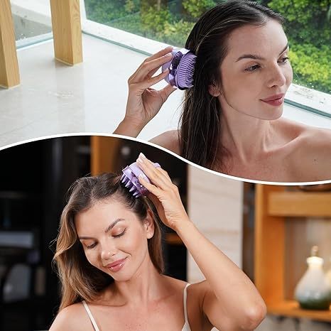 2-in-1 Scalp Massager Shampoo Brush, Scalp Scrubber for Hair Growth & Dandruff Removal, Hair Scrubber with Soft Silicone Bristles, Wet Dry Scalp Exfoliator for Scalp Care