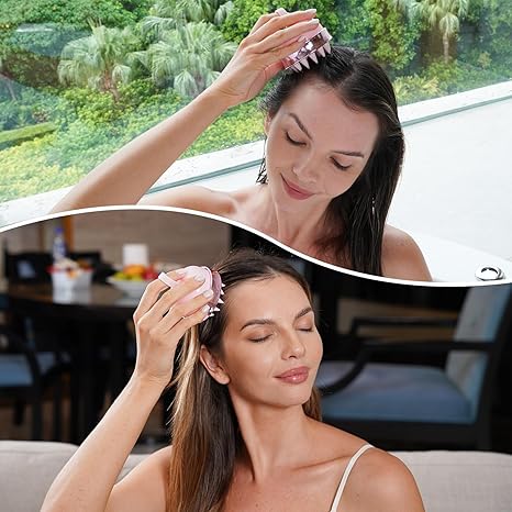 2-in-1 Scalp Massager Shampoo Brush, Scalp Scrubber for Hair Growth & Dandruff Removal, Hair Scrubber with Soft Silicone Bristles, Wet Dry Scalp Exfoliator for Scalp Care
