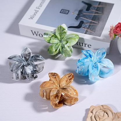 Flower Hair Clips, 4PCS Hawaiian Plumeria Flower Hair Claw, Artistic Multi-color Smudge Pattern Barrettes Hair Accessories for Thick & Thin Hair, Gifts for Women Teen Girls - Color B