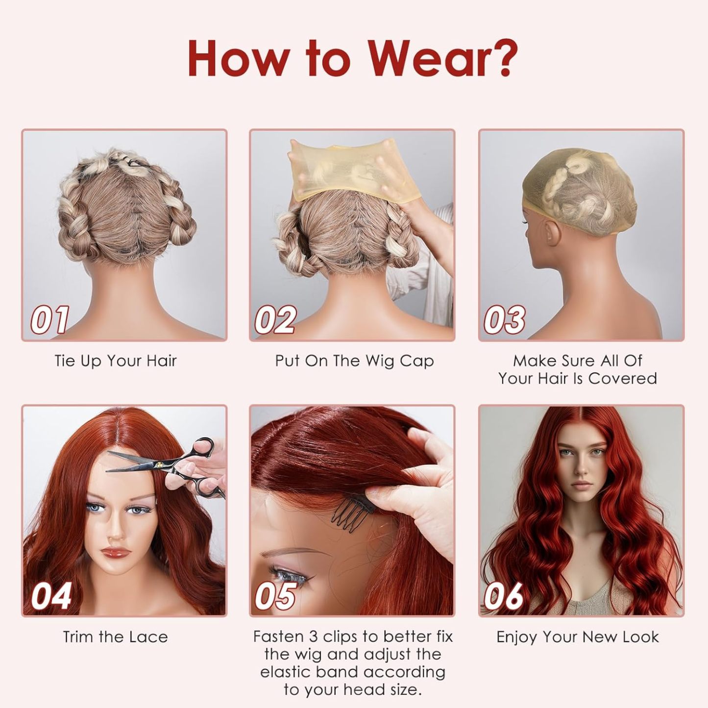 Auburn Wig for Women, 26 Inch Long Curly Wavy Wigs Natural Looking Synthetic Heat Resistant Fiber Wig, Lace Hairline Wig for Daily Use, Halloween & Cosplay, Auburn