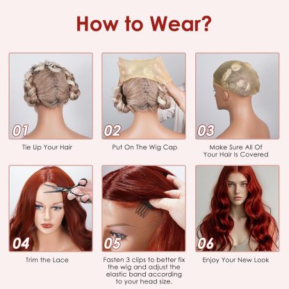 Auburn Wig for Women, 26 Inch Long Curly Wavy Wigs Natural Looking Synthetic Heat Resistant Fiber Wig, Lace Hairline Wig for Daily Use, Halloween & Cosplay, Auburn