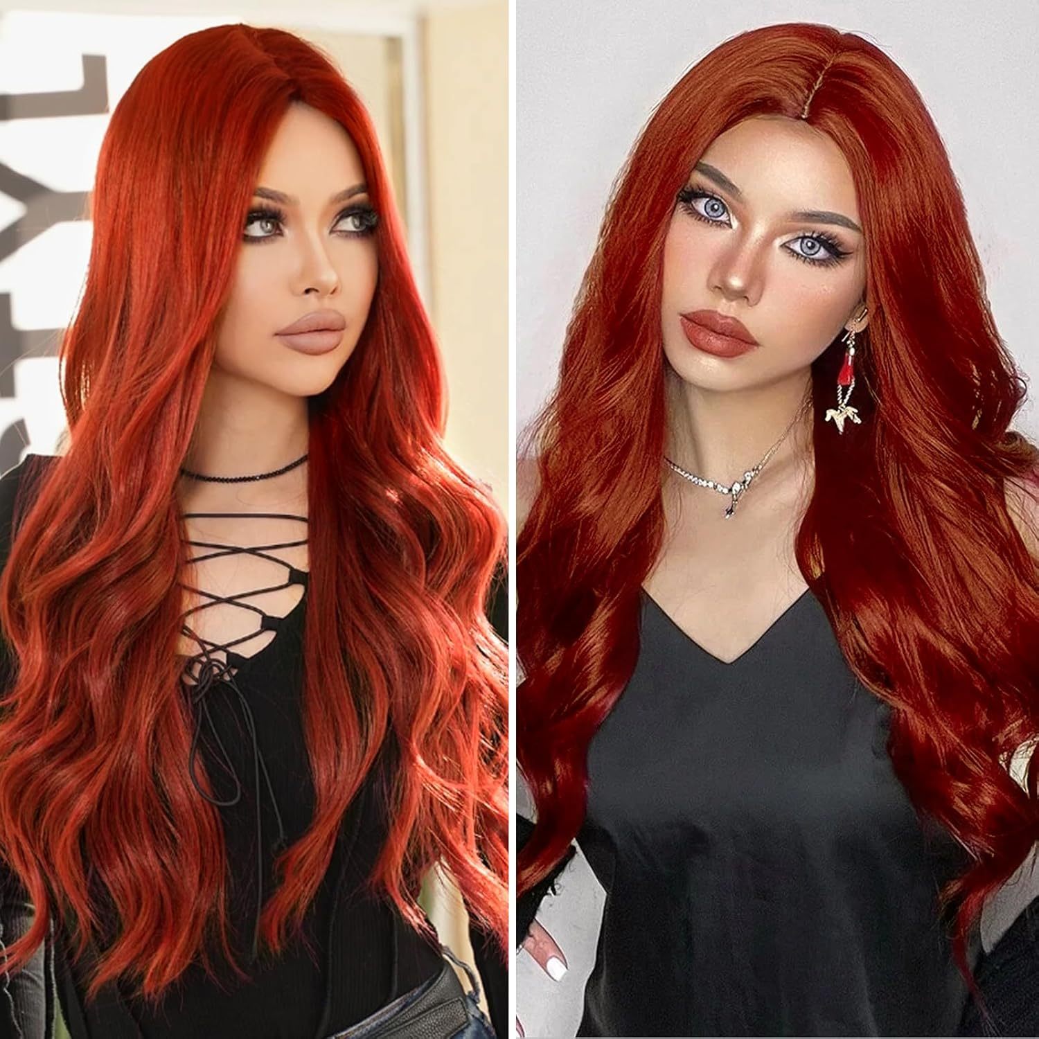 Auburn Wig for Women, 26 Inch Long Curly Wavy Wigs Natural Looking Synthetic Heat Resistant Fiber Wig, Lace Hairline Wig for Daily Use, Halloween & Cosplay, Auburn