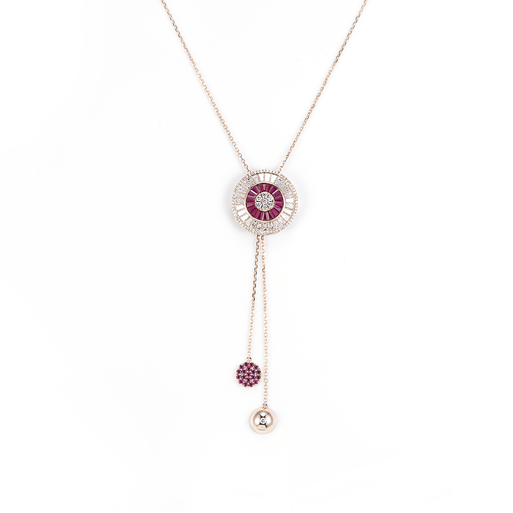 Fancy Shape Lab Diamond E VVS2 Lab Ruby 18K Rose Gold Necklace MSN-850