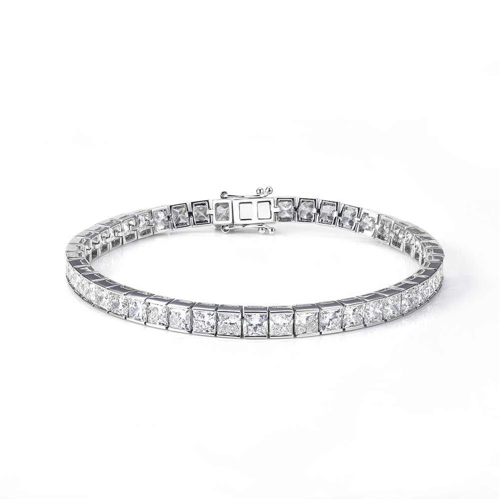 Princess Square Shape Lab Grown Diamond E VVS2 9K White Gold 100mm Tennis Bracelet MSB-623