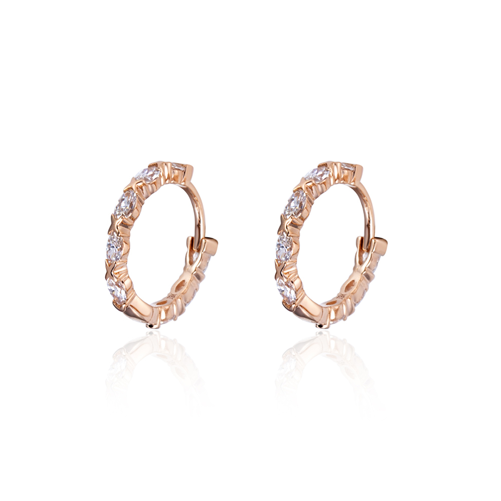 Marquise Shape Lab Grown Diamond D VVS218K Rose Gold Huggies Earrings MSE-781