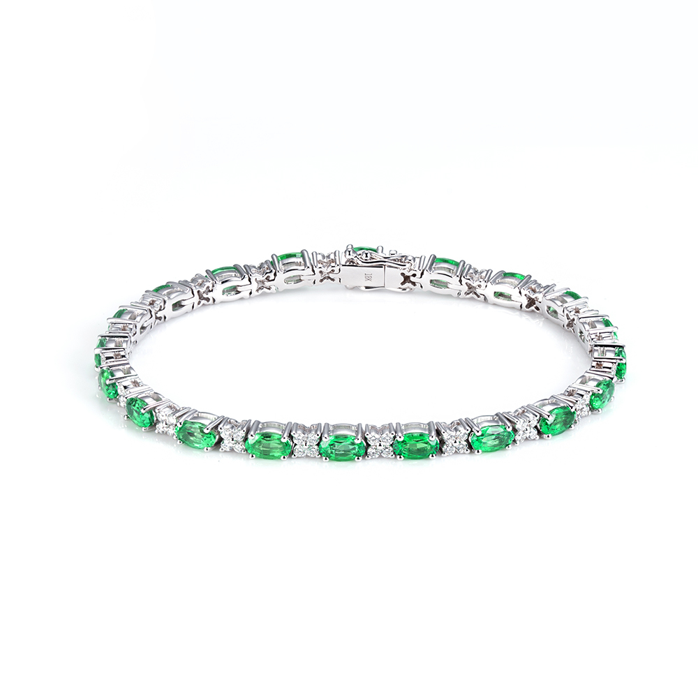 MissDiamond Oval Shape Lab Emerald 18K Gold 160mm Tennis Bracelet MSB-627