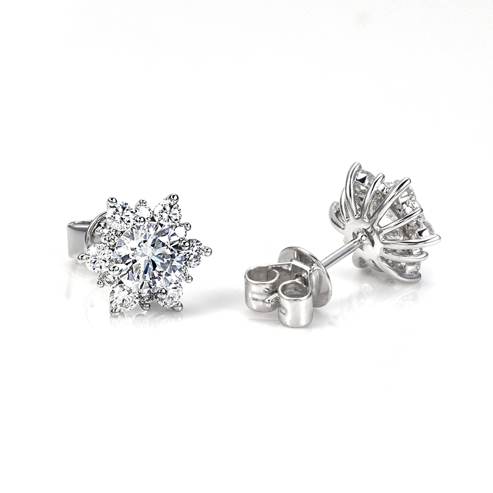 MissDiamond Round Cut Lab Grown Diamond D VS2 18K White Gold Studs Earrings MSE-322