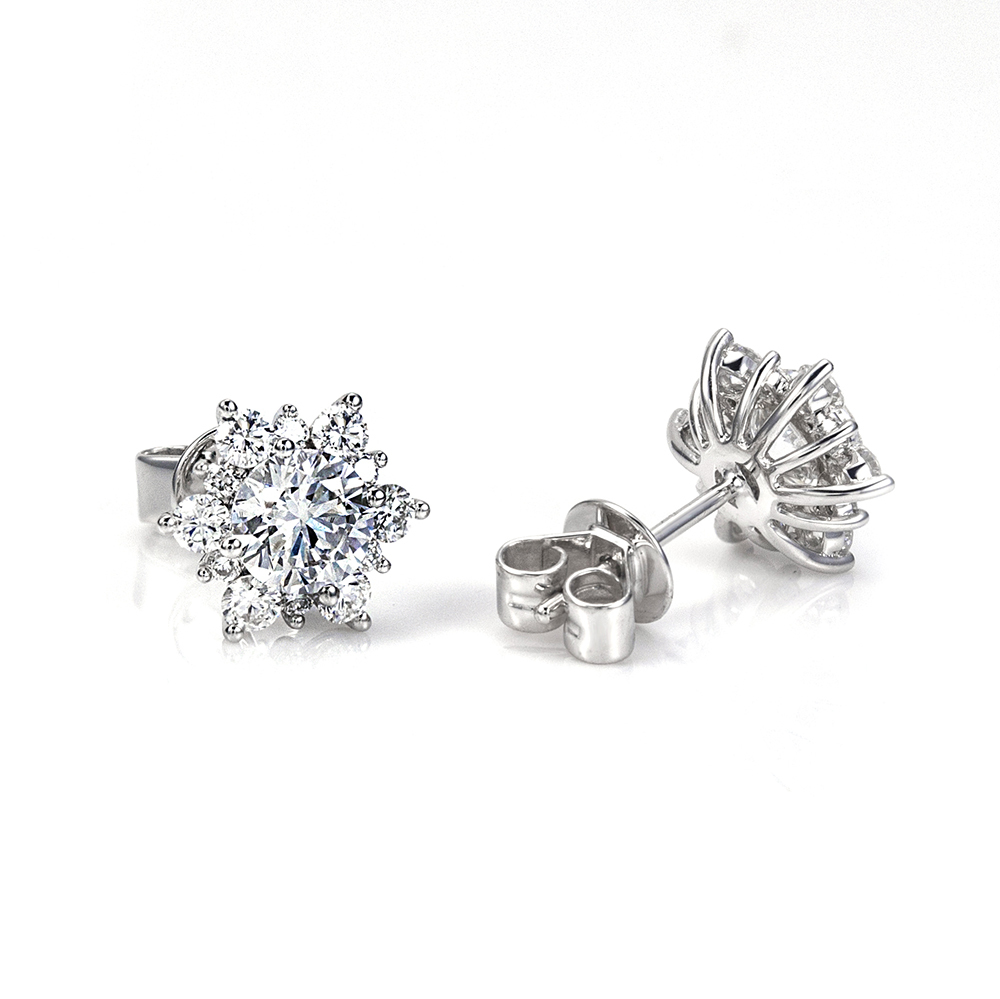 MissDiamond Round Cut Lab Grown Diamond D VS2 18K White Gold Studs Earrings MSE-322