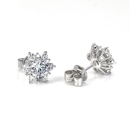 MissDiamond Round Cut Lab Grown Diamond D VS2 18K White Gold Studs Earrings MSE-322