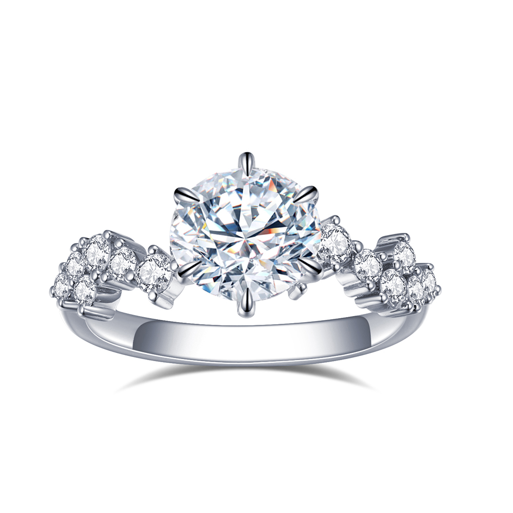 MissDiamond Round Cut Lab Grown Diamond 1.05CT Platinum Accented Solitaire Ring MSR-743