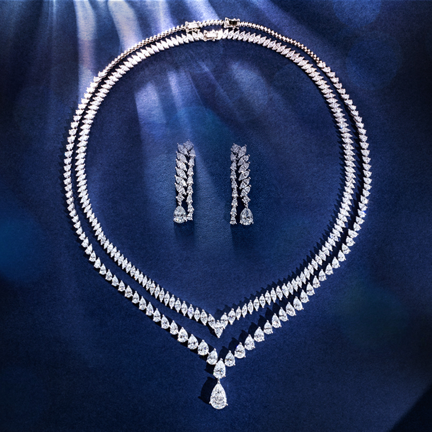 MissDiamond Pear Marquise Shape Lab Grown Diamond E VVS1 18K White Gold 450mm Tennis Necklace MSN-852