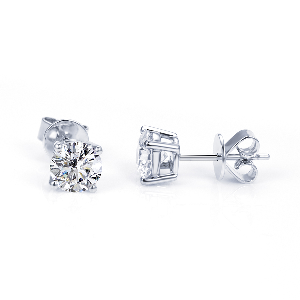 MissDiamond Round Cut Lab Grown Diamond 0.8CT D  VS2 Platinum Studs Earrings MSE-329