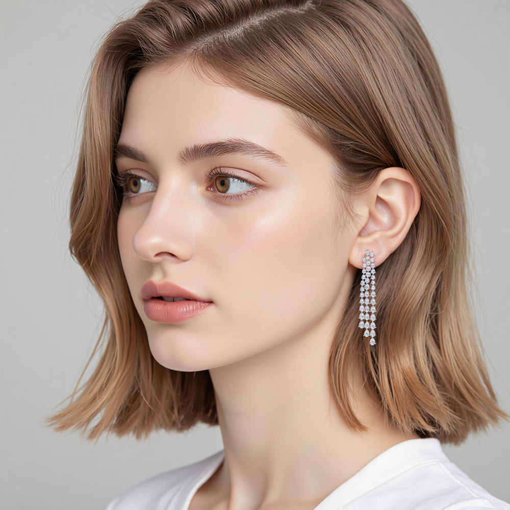 MissDiamond Lab Grown Diamond Platinum Dangle Earrings MSE-816