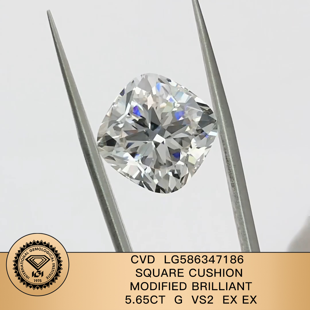 MissDiamond CVD LG586347186 Cushion Cut 5.65CT G VS2 EX EX Lab Grown Diamond