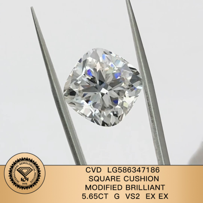 MissDiamond CVD LG586347186 Cushion Cut 5.65CT G VS2 EX EX Lab Grown Diamond