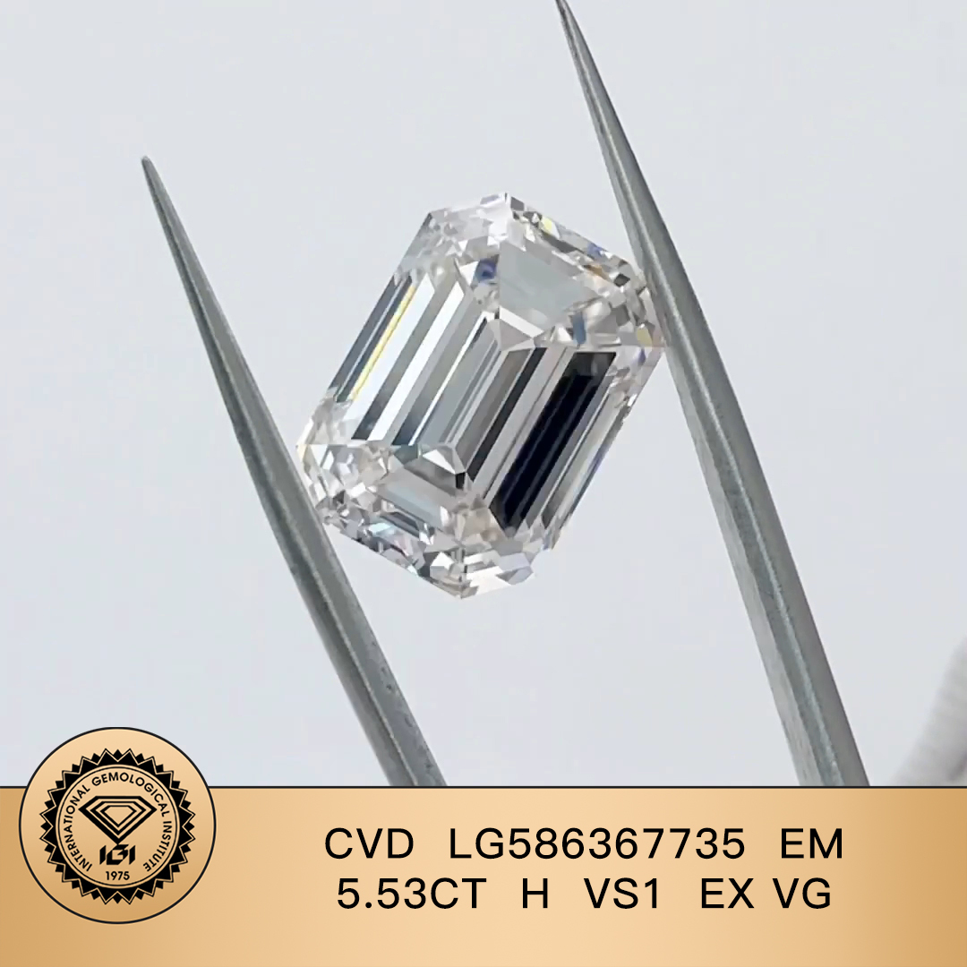 MissDiamond CVD LG586367735 Emerald Cut 5.53CT H VS1 EX VG Lab Grown Diamond