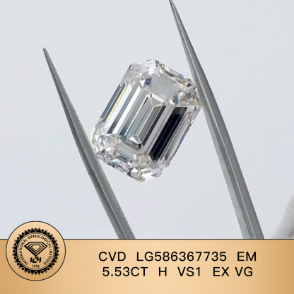MissDiamond CVD LG586367735 Emerald Cut 5.53CT H VS1 EX VG Lab Grown Diamond