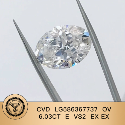 MissDiamond CVD LG586367737 Oval Cut 6.03CT E VS2 EX EX Lab Grown Diamond