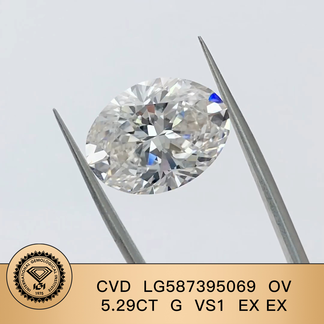 MissDiamond CVD LG587395069 Oval Cut 5.29CT G VS1 EX EX Lab Grown Diamond