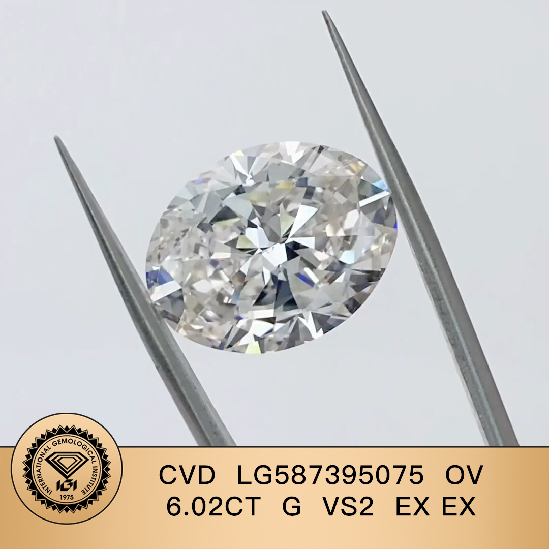 MissDiamond CVD LG587395075 Oval Cut 6.02CT G VS2 EX EX Lab Grown Diamond