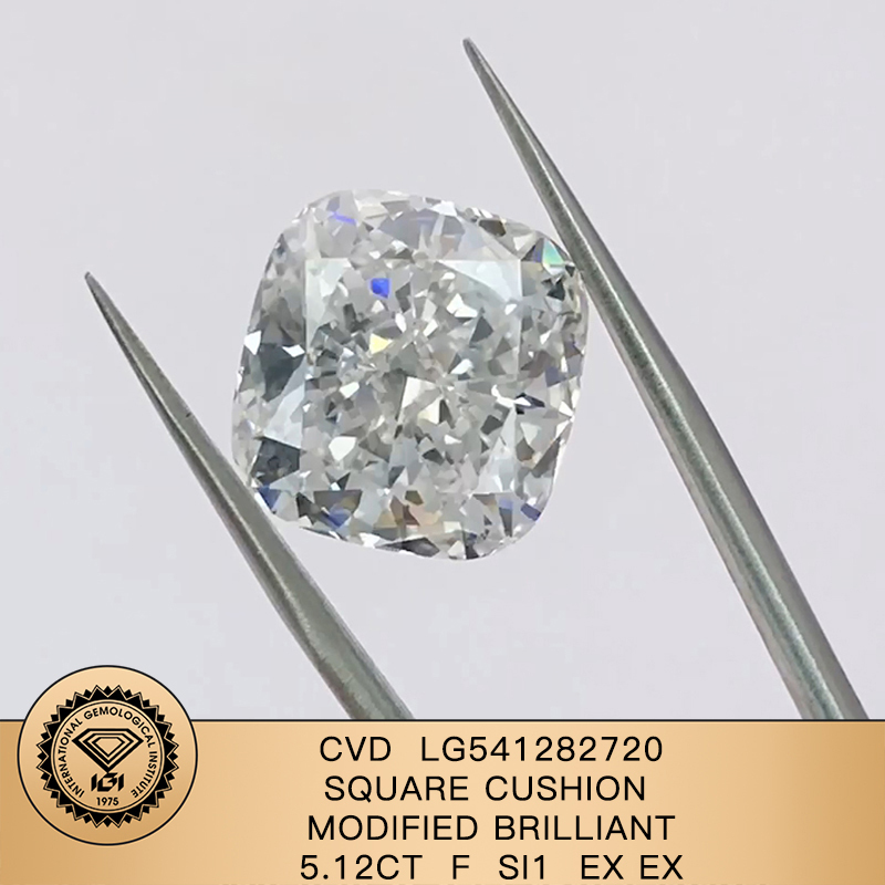 CVD LG541282720 Square Cushion Modified Brilliant 5.12CT F SI1 EX EX Lab Grown Diamond