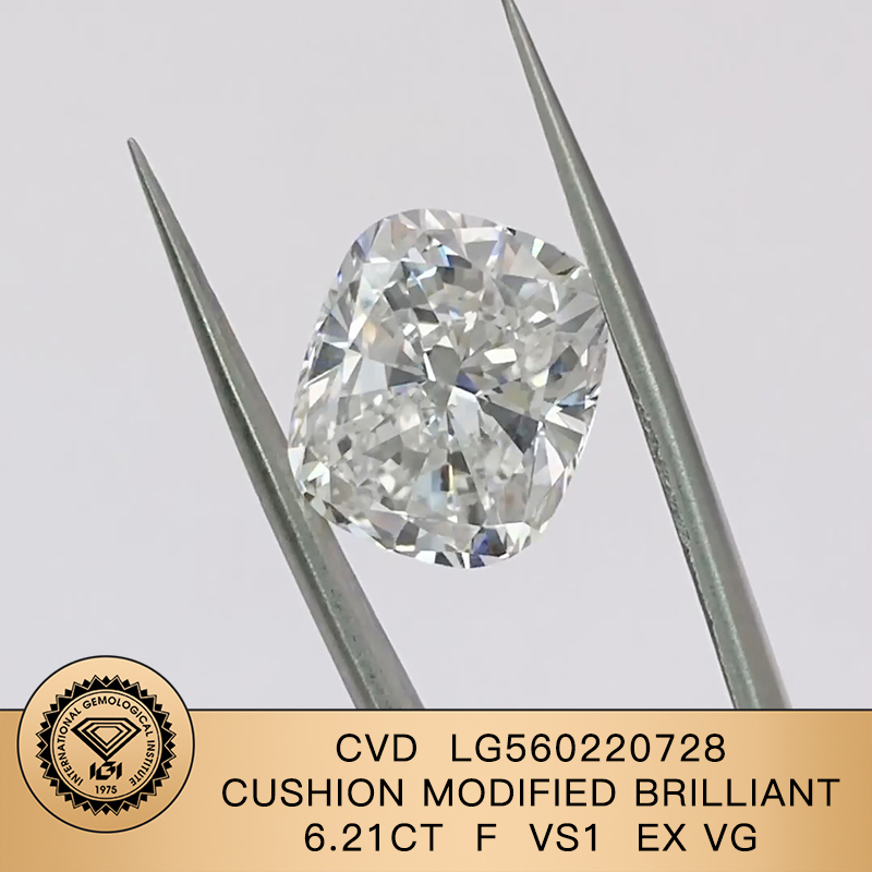 CVD LG560220728 Cushion Modified Brilliant 6.21CT F VS1 EX VG Lab Grown Diamond