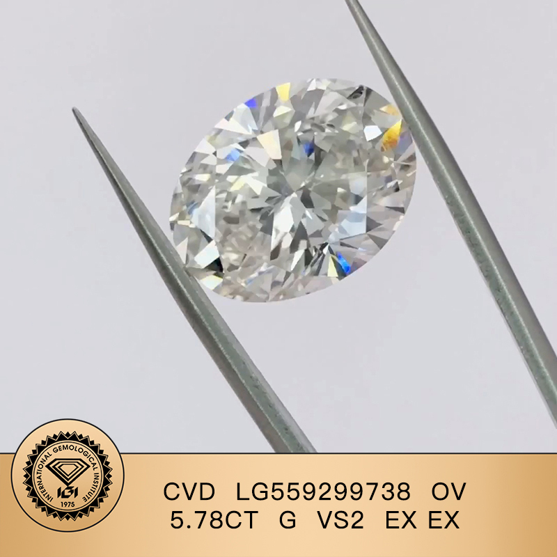 CVD LG559299738 Oval Shape 5.78CT G VS2 EX EX Lab Grown Diamond