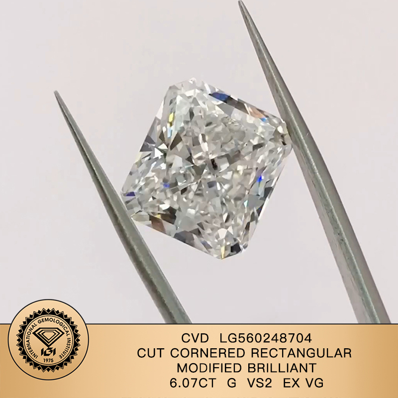 CVD LG560248704 Radiant Shape 6.07CT G VS2 EX VG Lab Grown Diamond