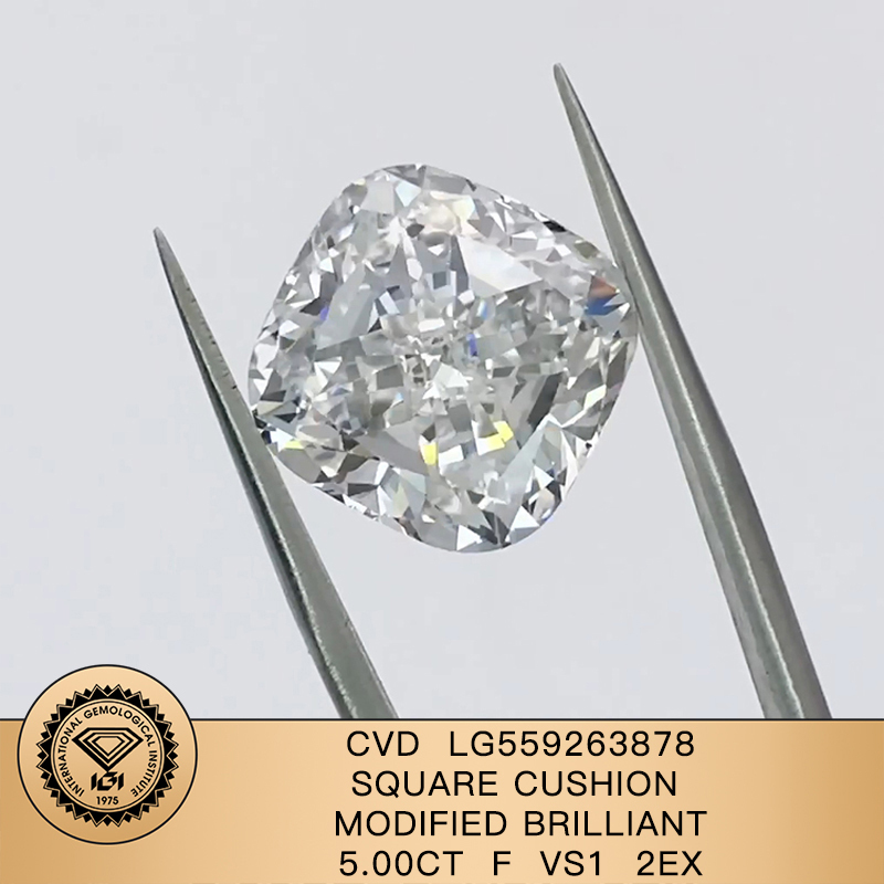 CVD LG559263878 Square Cushion Modified Brilliant 5.00CT F VS1 EX EX Lab Grown Diamond